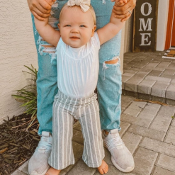 BBL BAILEY'S BLOSSOMS INFANT/TODDLER BLAKELY BOHO BELL BOTTOM GRAY & WHITE STRIPES